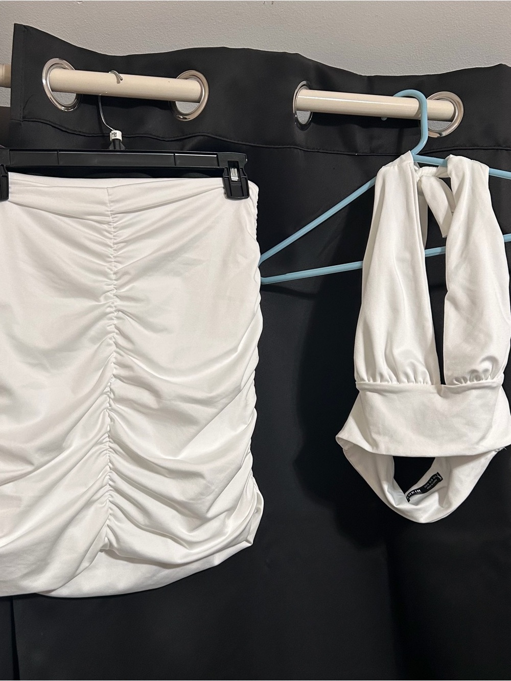 SHEIN White Ruched Mini Skirt Halter Top set